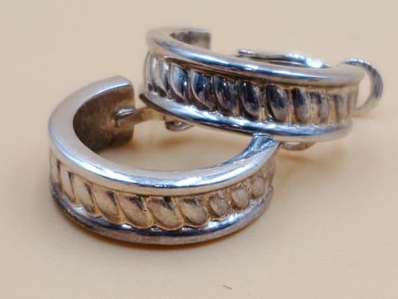 vintage thick textured sterling half hoop pierced earrings