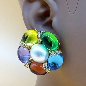 Vintage Park Lane Colorful rhinestone and faux pearl clip on earrings