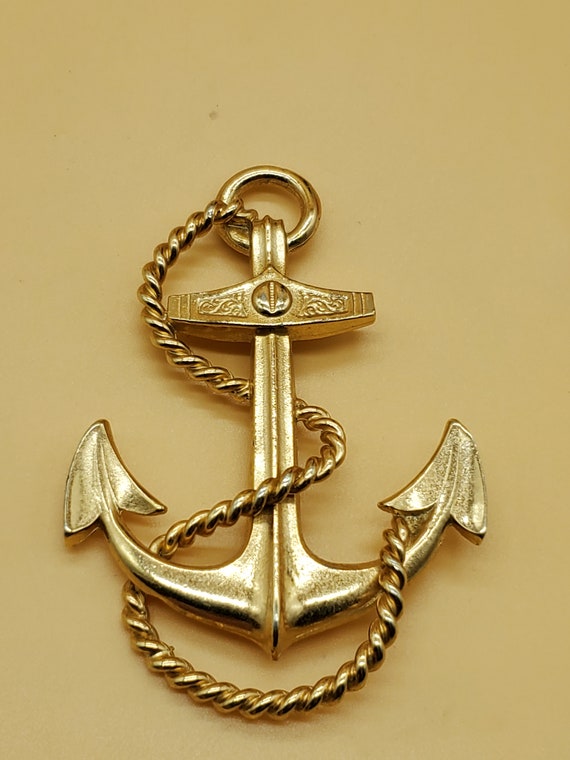 vintage rare large Napier gold tone anchor brooch - image 6