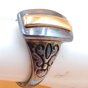 vintage Premier Design 2 tone scrollwork sides statement ring