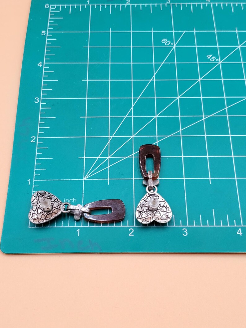 Vintage Brighton silver tone hearts earrings with dangling brown faux shell open panels image 7
