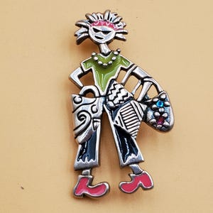 ヴィンテージ ロバート・シールズ スターリング エナメル ショッピングウーマン ブローチ ペンダント