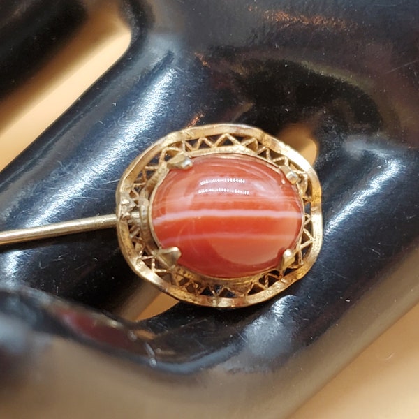 Vintage gold filled polishing stone filigree stick pin