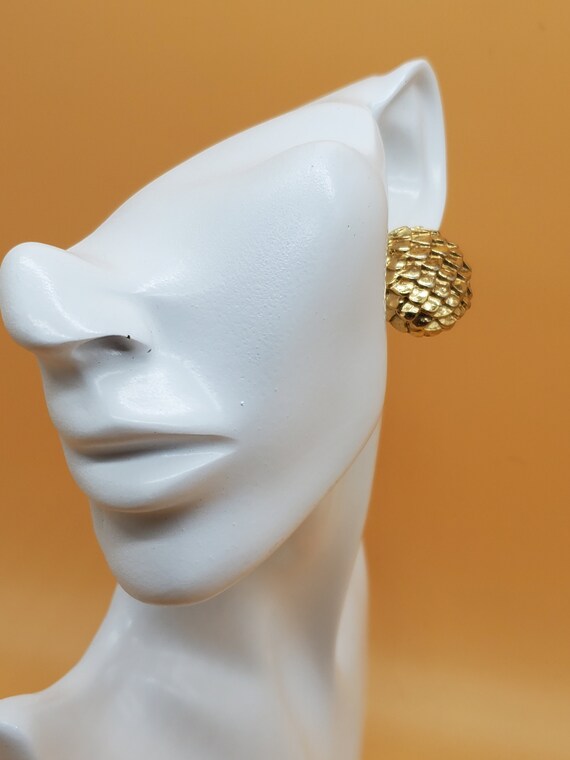 vintage Givenchy gold tone textured scale pierced… - image 4