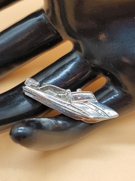 Vintage small silver tone 3D boat pin