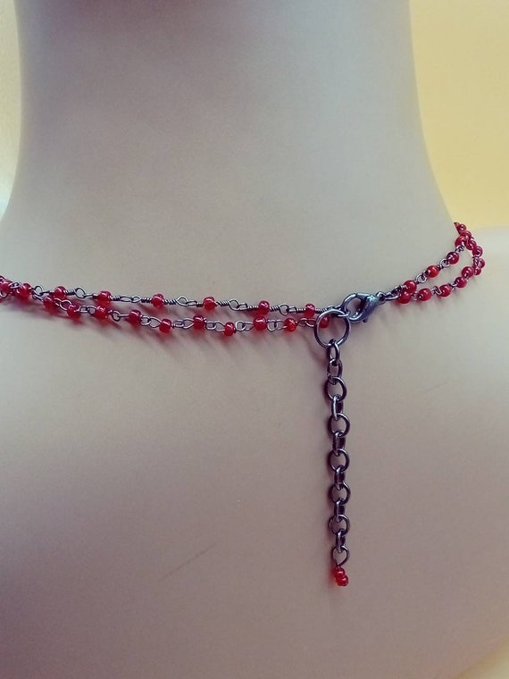 Vintage XL double strand red glass beaded chain n… - image 7