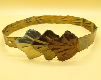 Vintage 80s Brass Leaf Corset Belt - Tricolor Wide Metal - Etsy display picture 3