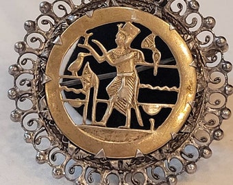 Vintage Egyptian Revival Sterling Silver brooch pendant