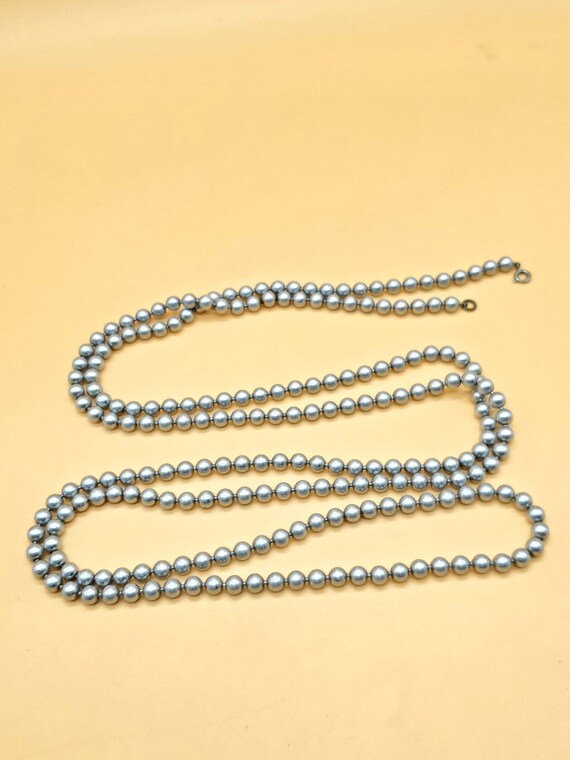 Vintage Extra Long silver bead ball chain necklace - image 7