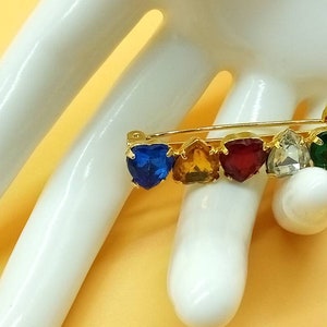 Vintage colorful rhinestone hearts bar brooch pin