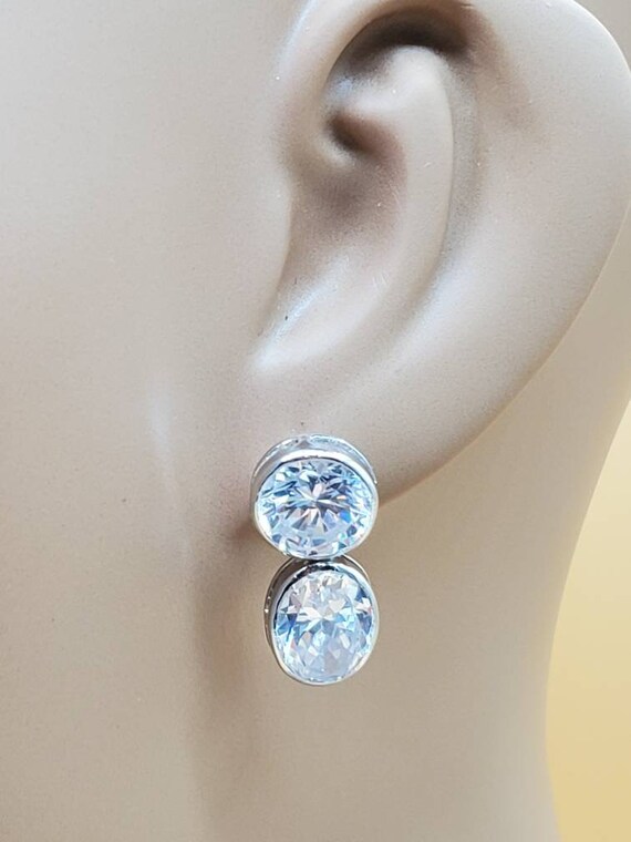 Vintage silver plated large CZ earrings with matc… - image 1