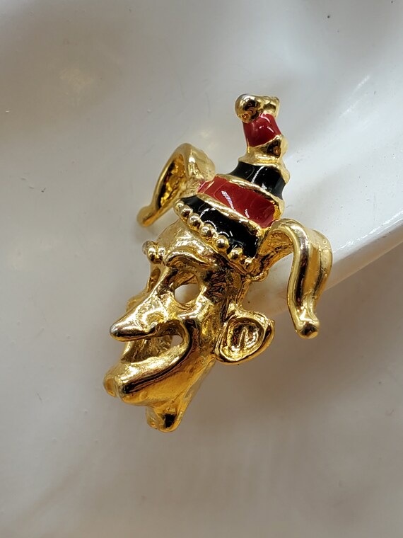 Vintage gold plated joker Mardi Gras mask earrings - image 2