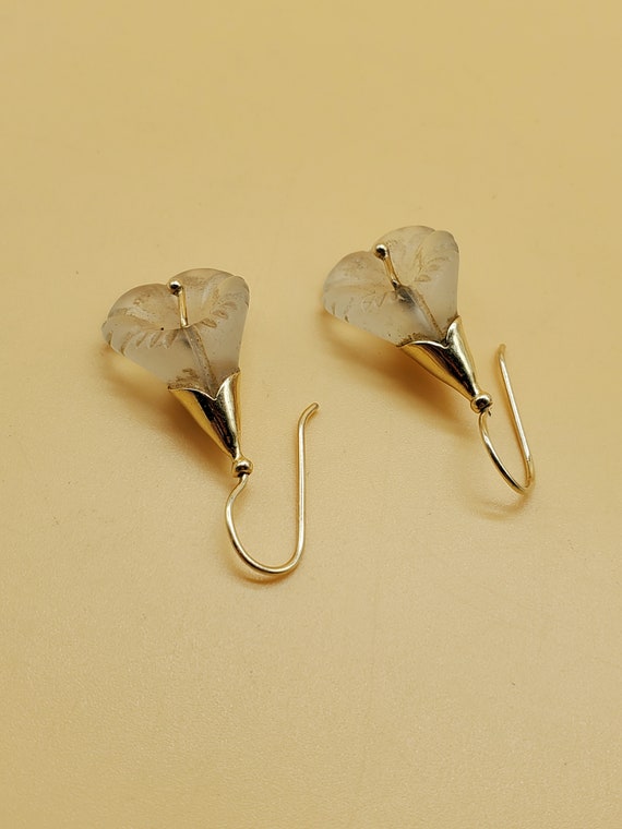 vintage 14k clear Jade flower earrings - image 7