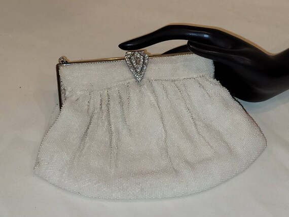 Vintage CORD white beaded evening clutch bag with… - image 3