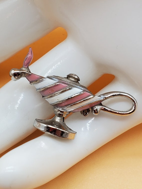 Vintage pink and white enamel Candy Striper genie… - image 3