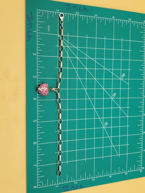 Vintage sterling charm bracelet with 925 pink cry… - image 8