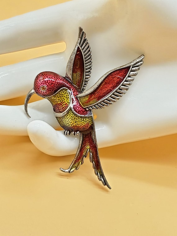 Vintage enamel Hummingbird brooch