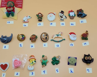 Vintage Hallmark plastic holiday pins, select styles