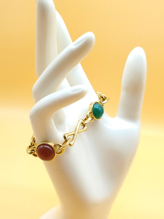 vintage Egyptian Revival gold tone colorful beaded bracelet