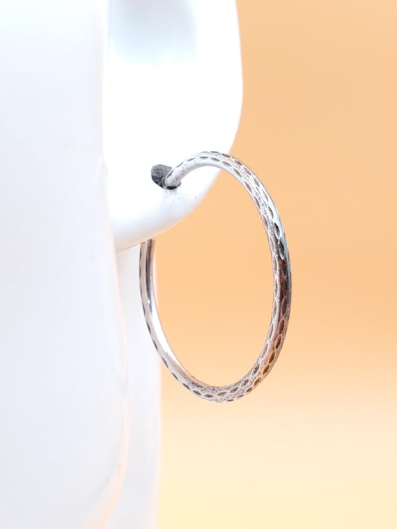 Vintage Sterling Pierced Hoop Earrings With Simple Etched Design