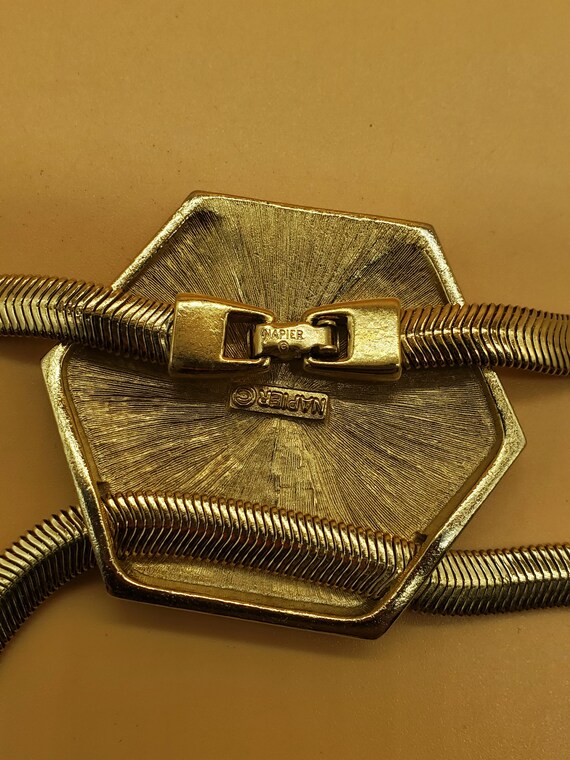 vintage Napier gold tone flat snake chain necklac… - image 6