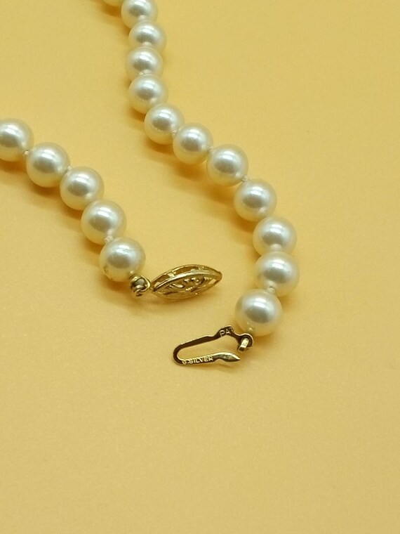 Vintage 8mm faux pearl necklace with silver verme… - image 2