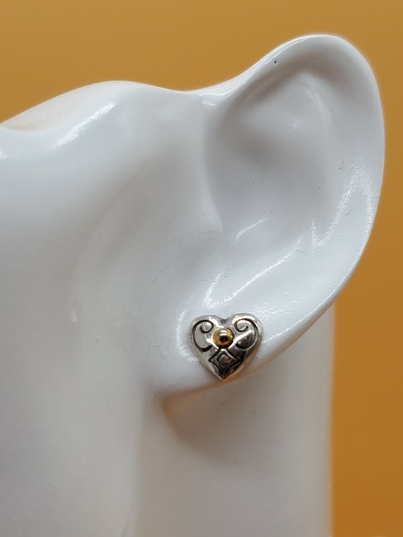 Vintage small scrollwork heart earrings - image 3