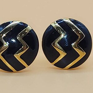 Vintage Monet black enamel and gold design clip on earrings image 10