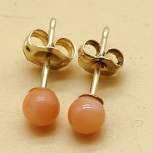 vintage 3.5mm salmon coral bead ball stud earrings