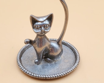 猫の銀のリングホルダー ヴィンテージシルバープレートキャットリングホルダー：ジュエリー
