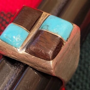 Vintage sterling silver turquoise ironwood ring, sz 9