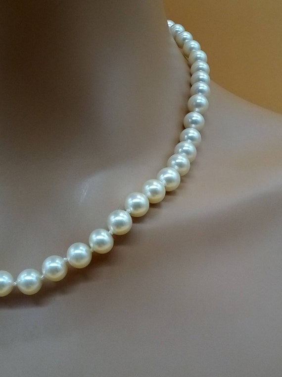 Vintage 8mm faux pearl necklace with silver verme… - image 6