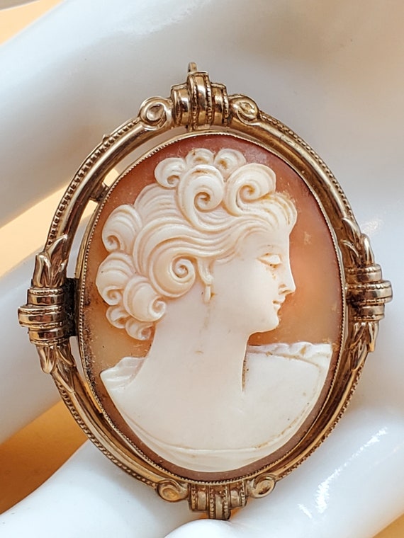 Vintage Esemco 10k Cameo Brooch Pendant Etsy