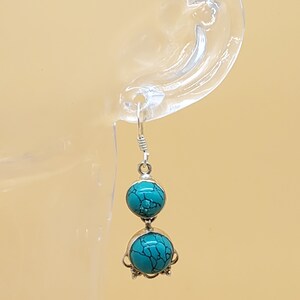 Vintage sterling turquoise looking bead dangling earrings
