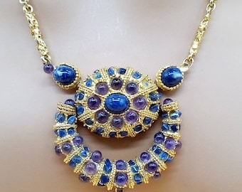 Vintage Swoboda lapis and amethyst jeweled necklace