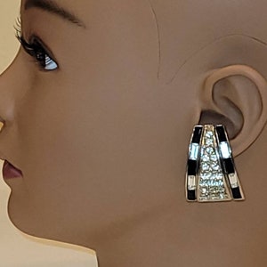 Butler and Wilson Art Deco thick black and clear rhinestones clip on earrings