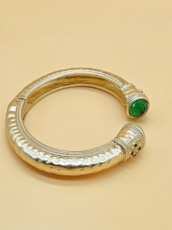 vintage Etruscan style gold and green hinged brace