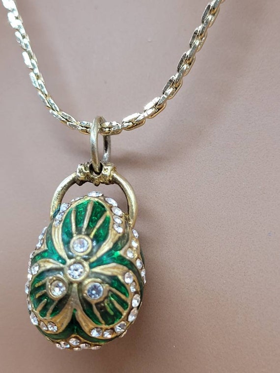 Vintage sterling Vermeil enamel egg pendant with … - image 1