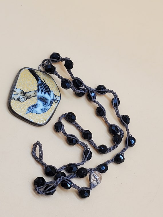 Vintage boho chic glass beaded necklace with bird… - image 10