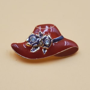 Vintage red enamel rhinesrone Red Hat Society pin