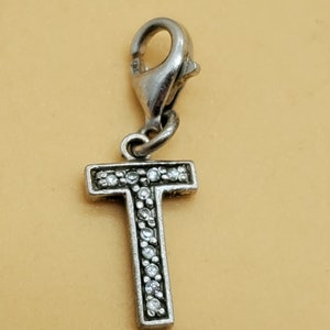 Vintage sterling CZ letter T charm pendant