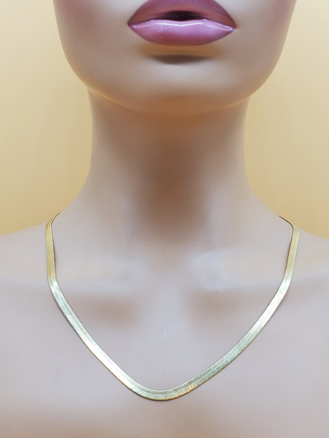 Vintage Gold Plated Herringbone Chain Necklace Etsy