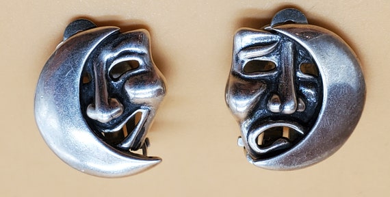 Von sterling silver Comedy tragedy clip on earrin… - image 7