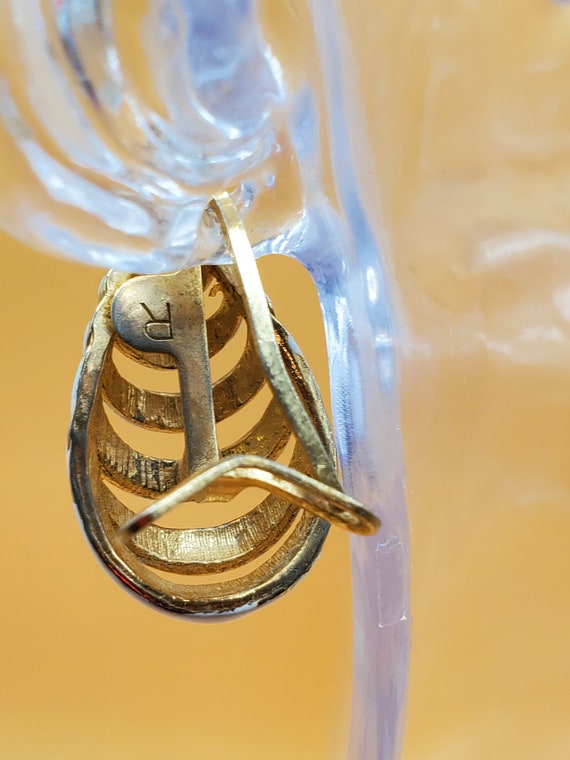 Vintage white enamel scalloped wing back earrings - image 7