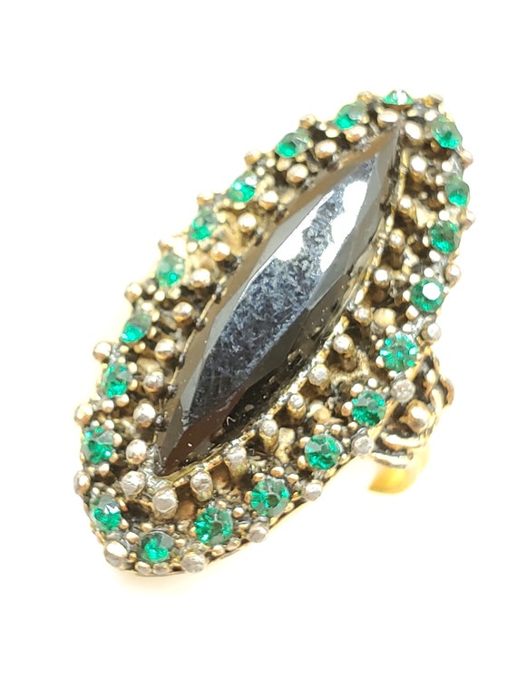 Vintage black and green costume cocktail ring