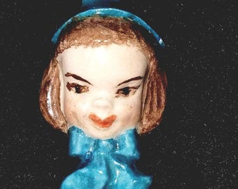MCM hand painted Ceramic girl elf brooch