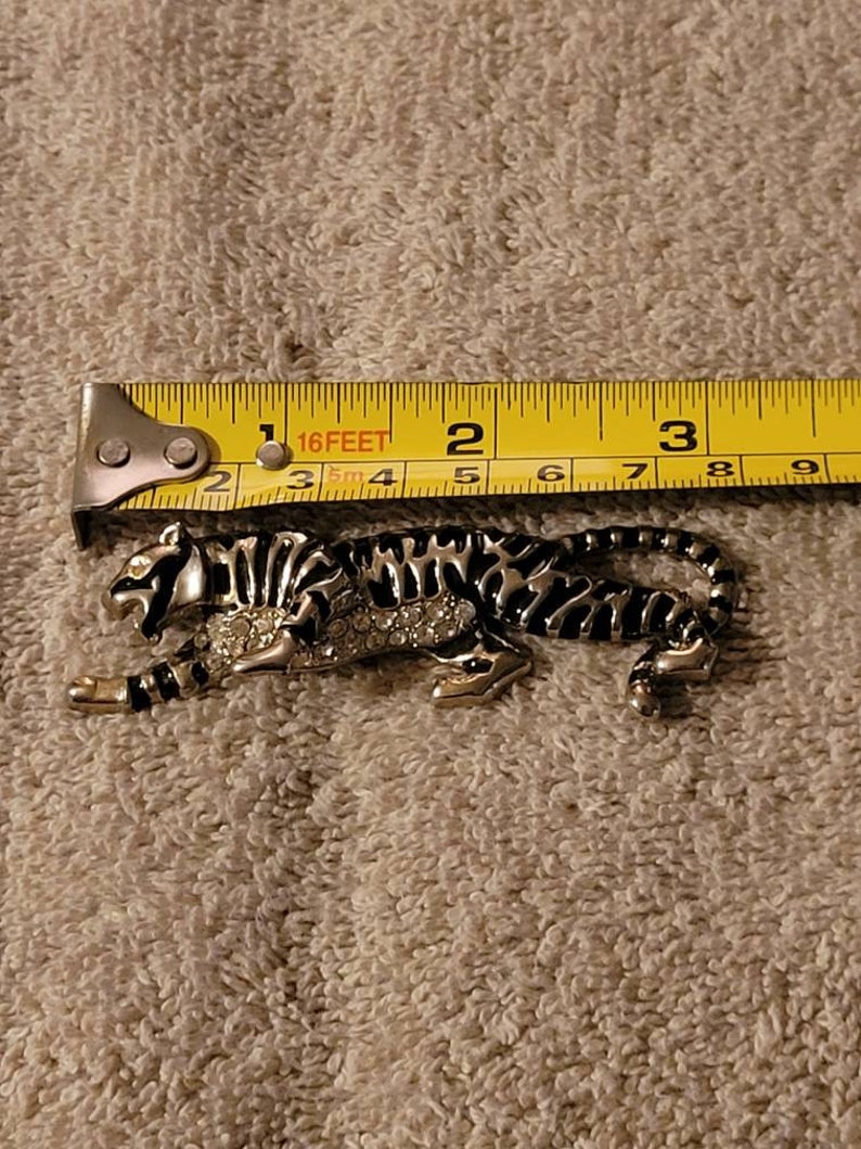 Vintage signed CRAFT enamel rhinestone tiger brooch