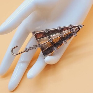 Vintage Large Sterling Silver Umbrella with Rhinestone accents brooch