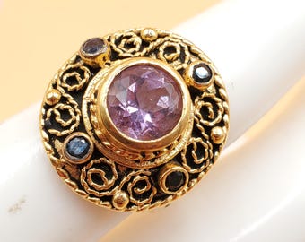vintage 925 18k purple and blue stone statement ring