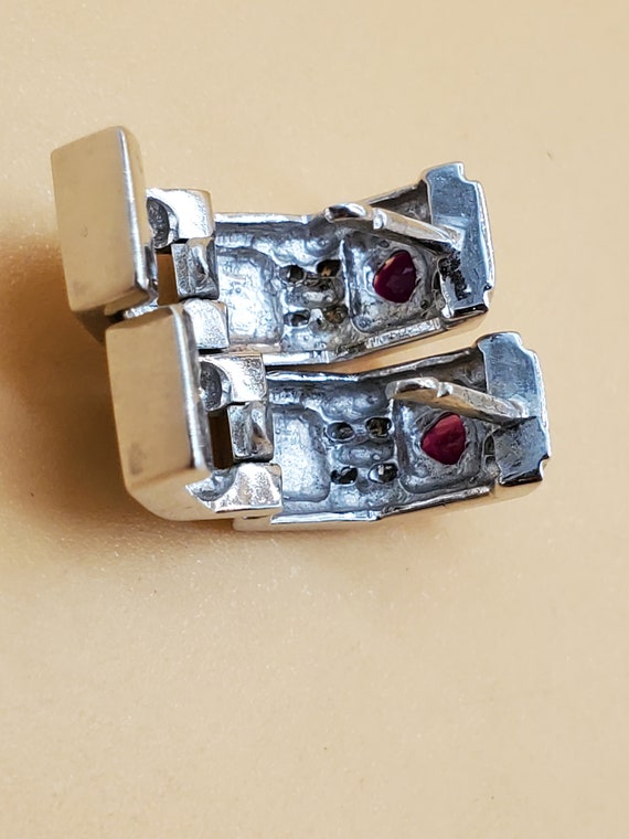 14k White Gold hinged hoop earrings with diamonds… - image 4